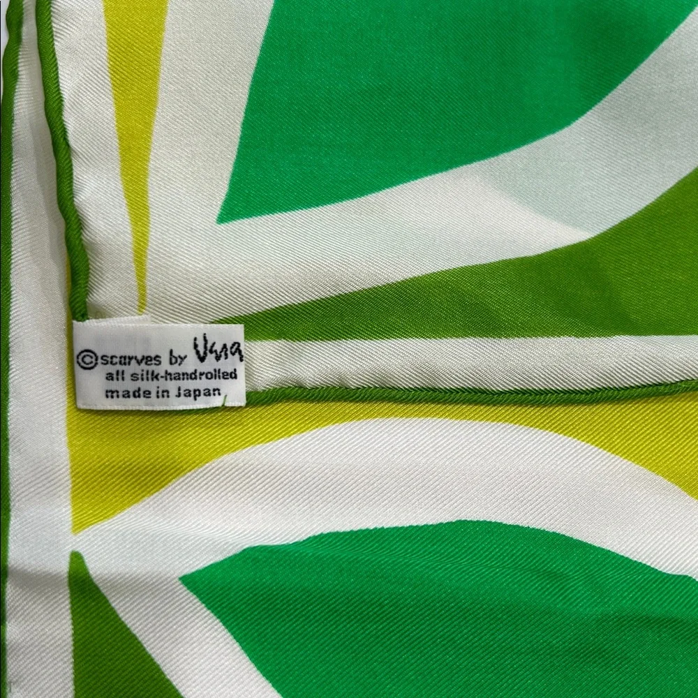 Vintage Vera Neumann geometric design neon greens and white 60’s scarf Japan